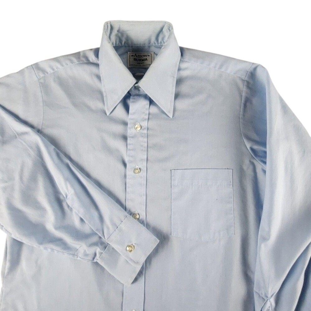 Vintage Arrow Burma Kent Dress Shirt Mens Large Blue Solid Long Sleeve SPOT
